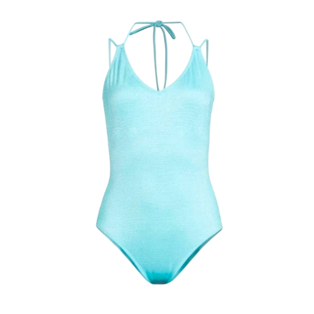 5/$25 No Boundaries Turquoise Blue Lurex Knit One Piece Swimsuit - Picture 3 of 9